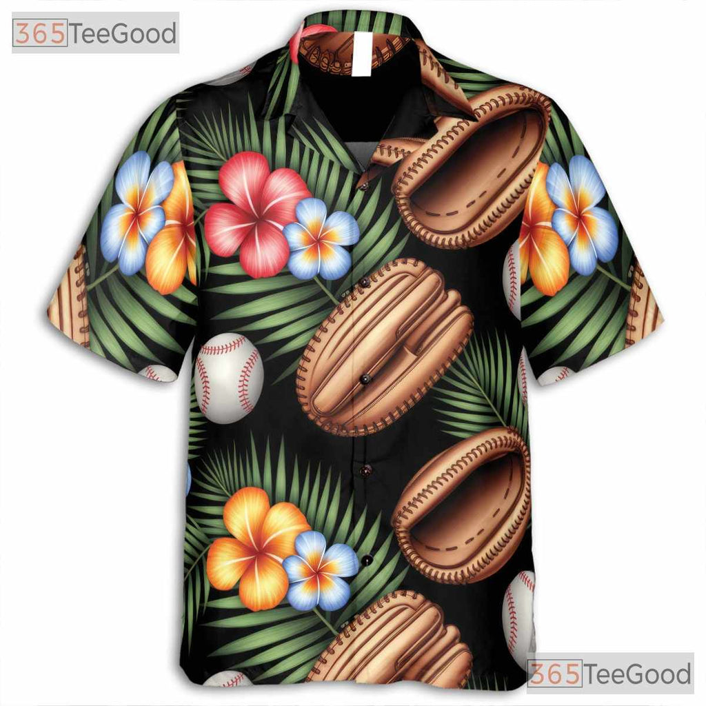 Tropical Baseball Print Hawaiian Tee- Unisex Summer Sports Palm Floral Top