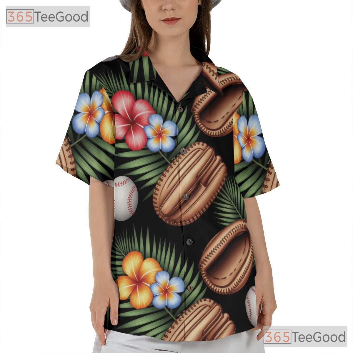 Tropical Baseball Print Hawaiian Tee- Unisex Summer Sports Palm Floral Top