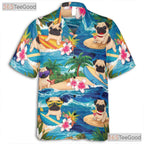 Tropical Beach Aloha Print Surfing Pug Hawaiian Shirt Men Women Summer Top