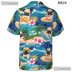 Tropical Beach Aloha Print Surfing Pug Hawaiian Shirt Men Women Summer Top
