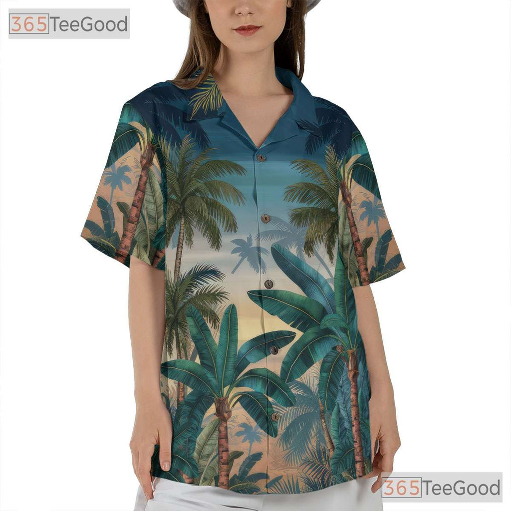 Tropical Beach Palm Tree Sunset Hawaiian Shirt - Unisex Summer Look Tee