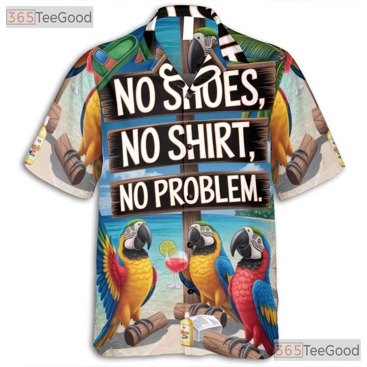 Tropical Beach Parrot Hawaiian Shirt- Unisex Relaxed Casual Vacation Apparel