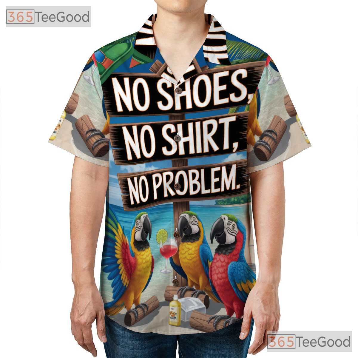 Tropical Beach Parrot Hawaiian Shirt- Unisex Relaxed Casual Vacation Apparel