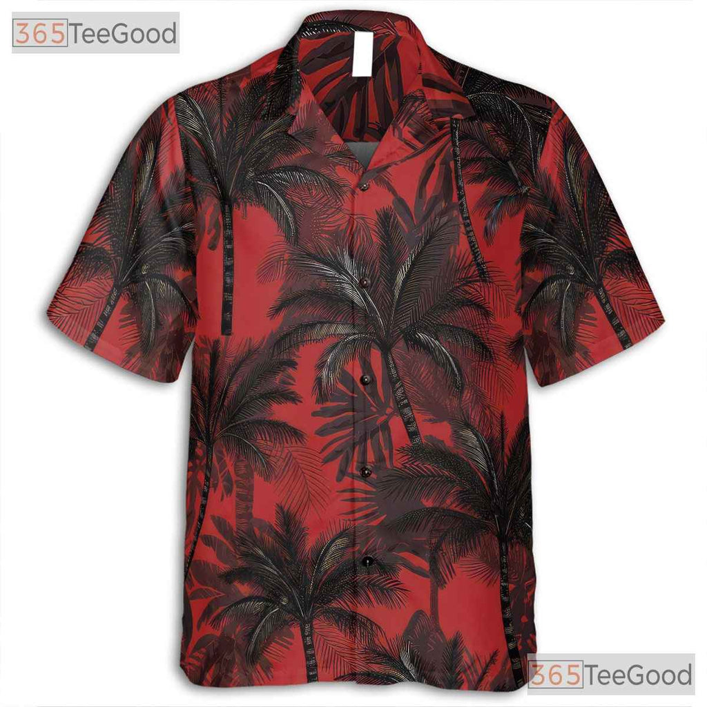 Tropical Beach Vibes Red Black Palm Tree Hawaiian Shirt Men Women Outfit