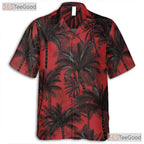 Tropical Beach Vibes Red Black Palm Tree Hawaiian Shirt Men Women Outfit