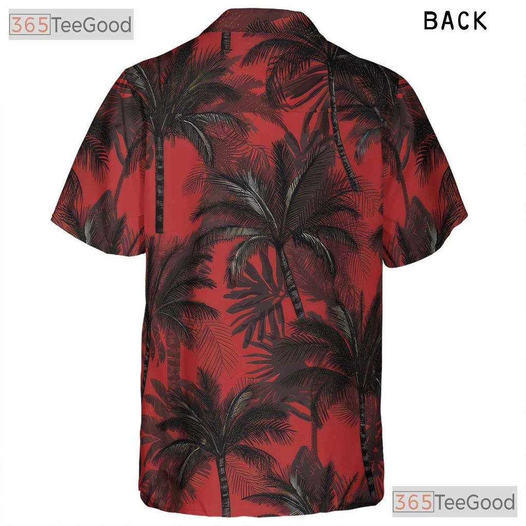 Tropical Beach Vibes Red Black Palm Tree Hawaiian Shirt Men Women Outfit