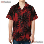 Tropical Beach Vibes Red Black Palm Tree Hawaiian Shirt Men Women Outfit
