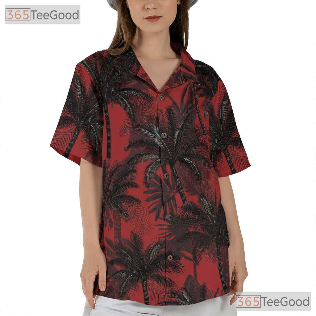 Tropical Beach Vibes Red Black Palm Tree Hawaiian Shirt Men Women Outfit