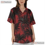 Tropical Beach Vibes Red Black Palm Tree Hawaiian Shirt Men Women Outfit