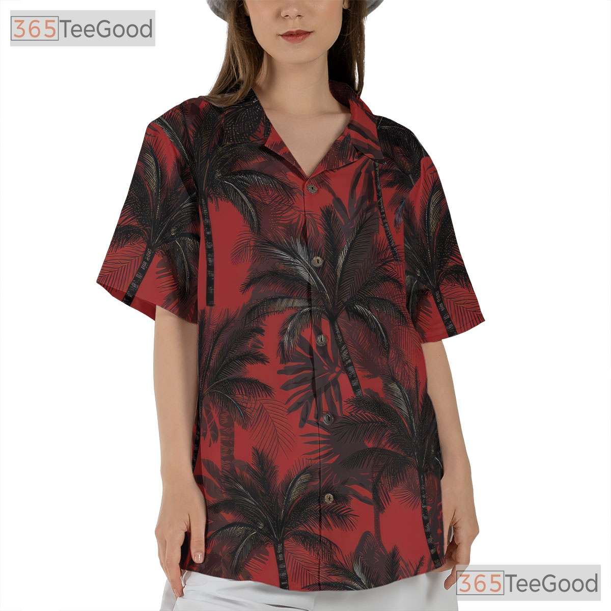 Tropical Beach Vibes Red Black Palm Tree Hawaiian Shirt Men Women Outfit