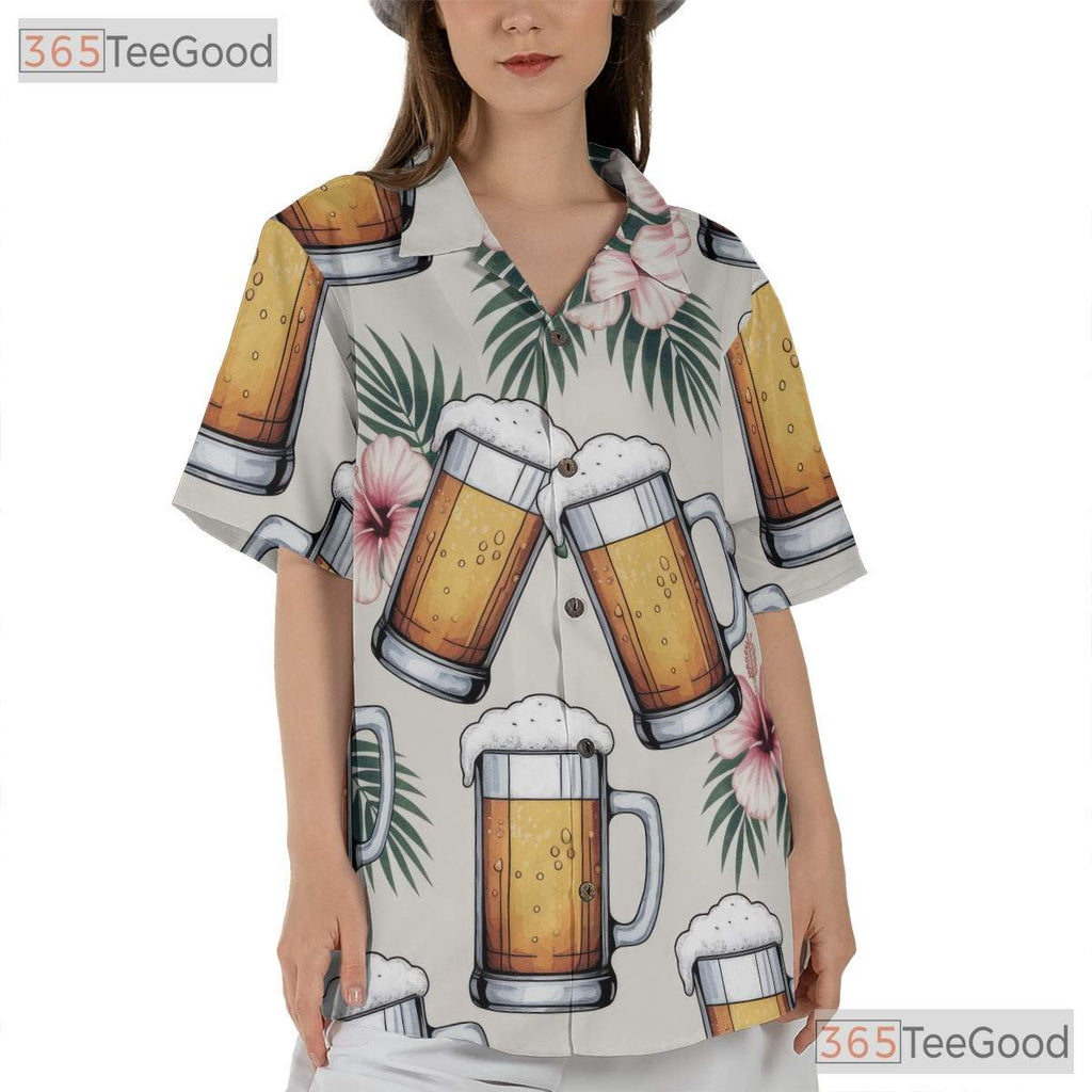 Tropical Beer Mug Palm Hawaiian Shirt- Unisex Aloha Party Wear Island Apparel