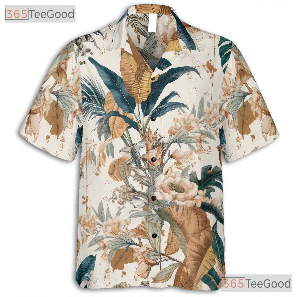 Tropical Birds Floral Leaves Print Vintage Hawaiian Shirt Unisex Beachwear
