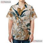 Tropical Birds Floral Leaves Print Vintage Hawaiian Shirt Unisex Beachwear
