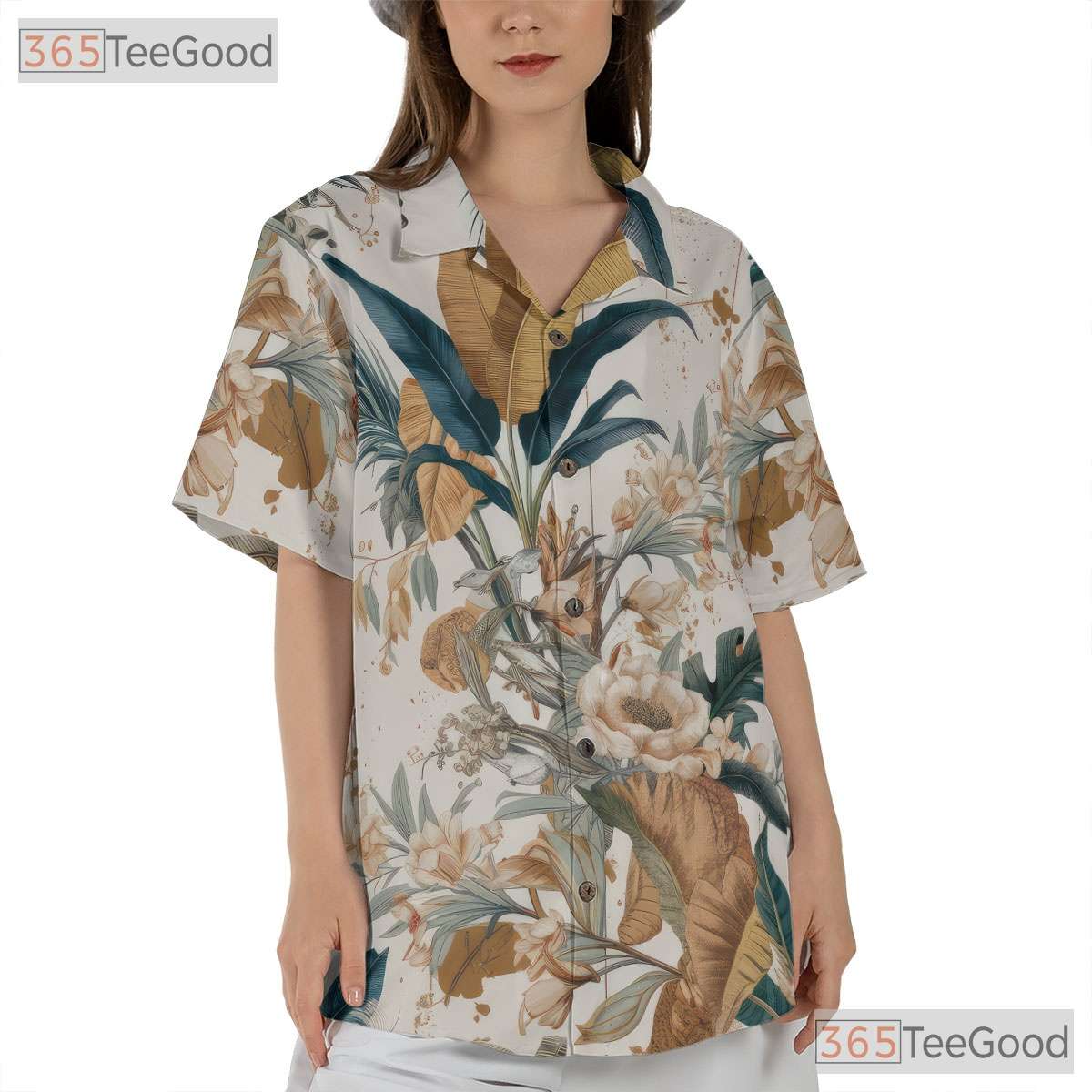 Tropical Birds Floral Leaves Print Vintage Hawaiian Shirt Unisex Beachwear