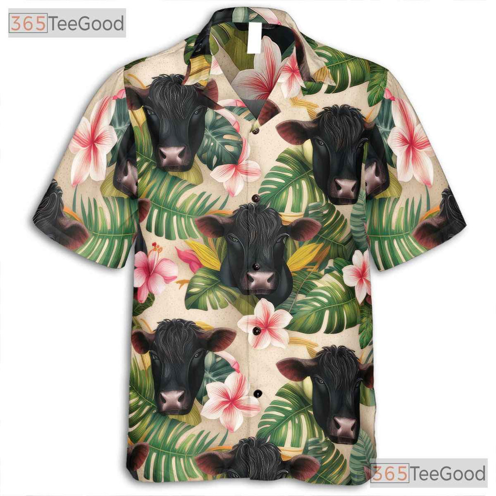 Tropical Black Angus Cattle Floral Hawaiian Tee Unisex Seamless Summer Top