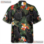 Tropical Black Cat Floral Aloha Beach Party Hawaiian Tee Unisex Outfit Top