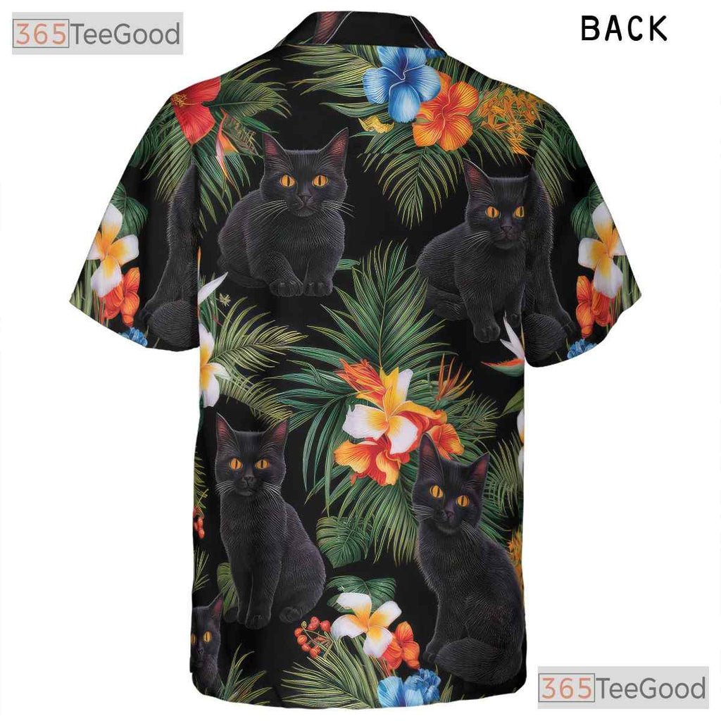 Tropical Black Cat Floral Aloha Beach Party Hawaiian Tee Unisex Outfit Top