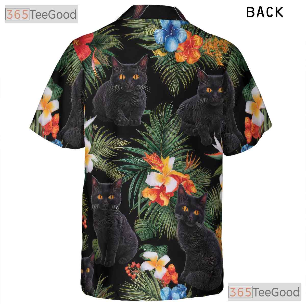 Tropical Black Cat Floral Aloha Beach Party Hawaiian Tee Unisex Outfit Top