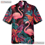 Tropical Black Design Neon Flamingo Print Hawaiian Shirt Men Women Outfit