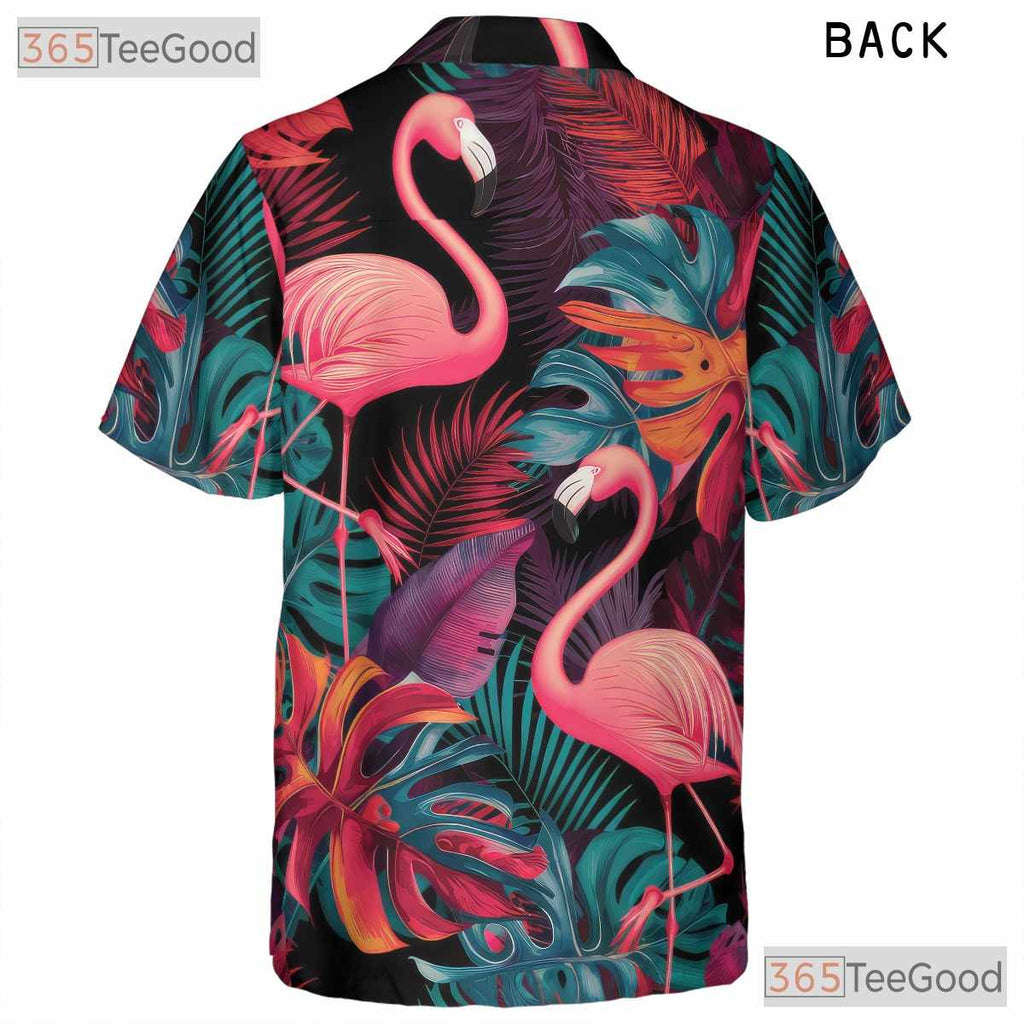Tropical Black Design Neon Flamingo Print Hawaiian Shirt Men Women Outfit