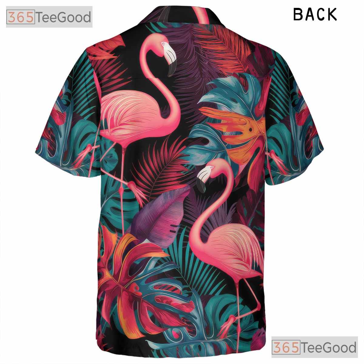 Tropical Black Design Neon Flamingo Print Hawaiian Shirt Men Women Outfit