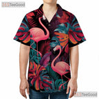 Tropical Black Design Neon Flamingo Print Hawaiian Shirt Men Women Outfit