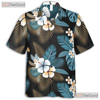 Tropical Black Palm Hibiscus Hawaiian Shirt- Unisex Floral Aloha Vacation Top