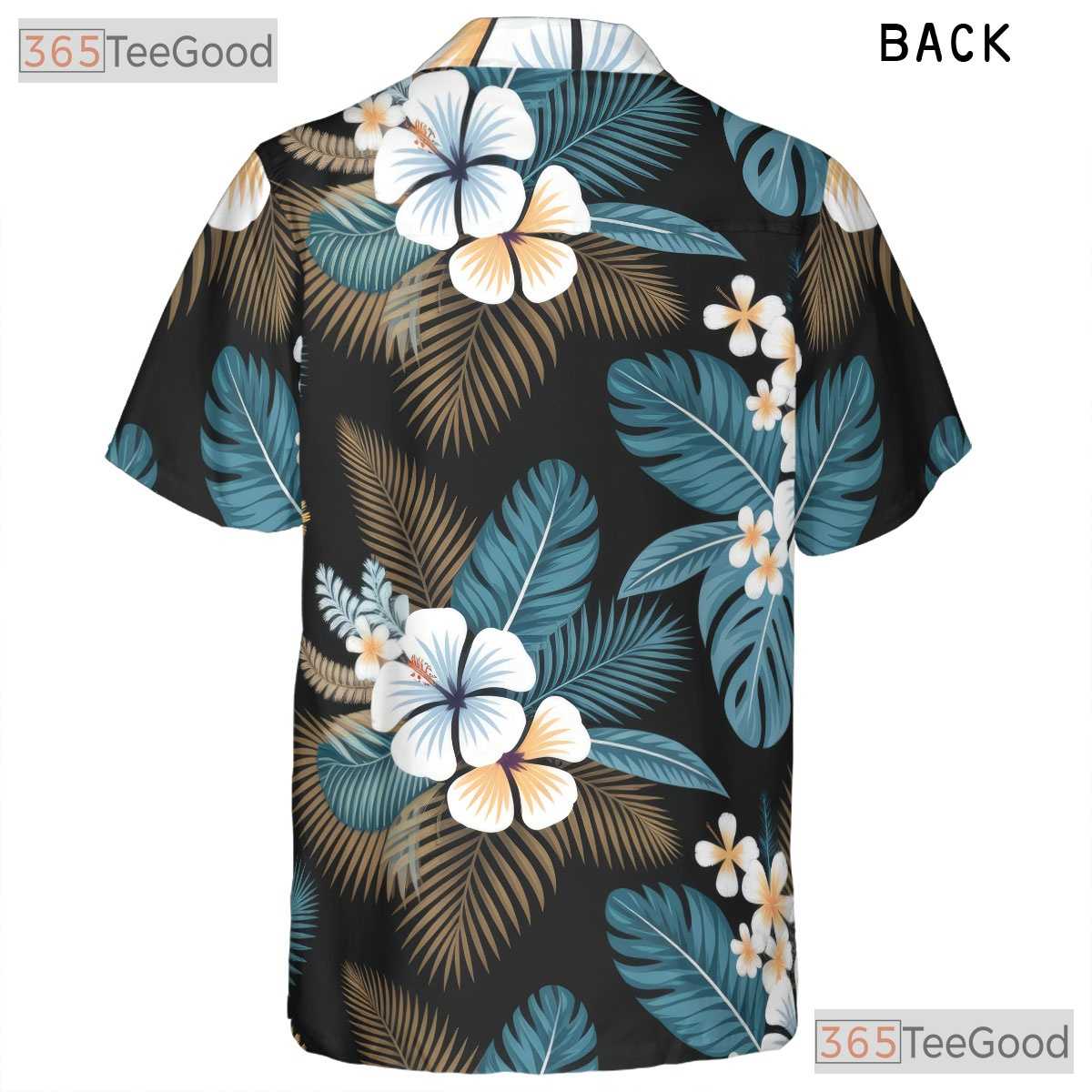 Tropical Black Palm Hibiscus Hawaiian Shirt- Unisex Floral Aloha Vacation Top