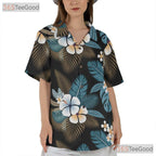 Tropical Black Palm Hibiscus Hawaiian Shirt- Unisex Floral Aloha Vacation Top