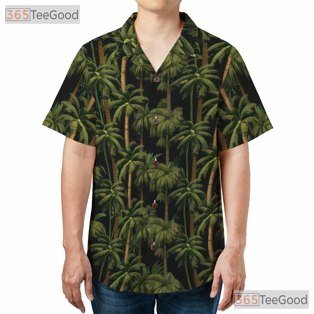 Tropical Black Palm Tree Aloha Beach Hawaiian Tee Unisex Summer Vacation Outfit