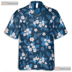Tropical Blue Floral Hawaiian Shirt- Unisex Beach Vacation Aloha Button-Up