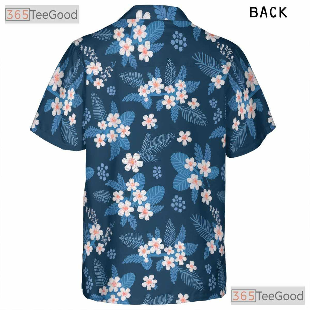Tropical Blue Floral Hawaiian Shirt- Unisex Beach Vacation Aloha Button-Up