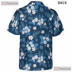 Tropical Blue Floral Hawaiian Shirt- Unisex Beach Vacation Aloha Button-Up