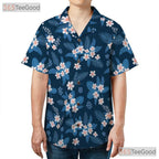 Tropical Blue Floral Hawaiian Shirt- Unisex Beach Vacation Aloha Button-Up