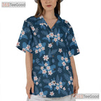 Tropical Blue Floral Hawaiian Shirt- Unisex Beach Vacation Aloha Button-Up