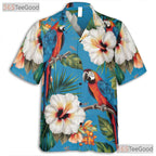 Tropical Blue Parrot Floral Beach Aloha Hawaiian Shirt for Men Women Summer Top