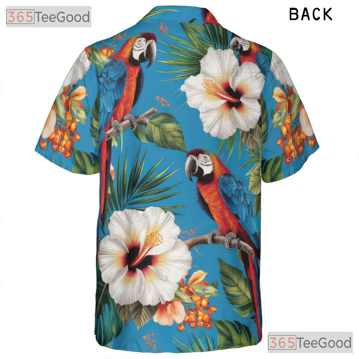 Tropical Blue Parrot Floral Beach Aloha Hawaiian Shirt for Men Women Summer Top