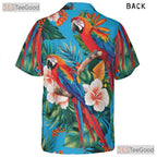 Tropical Blue Parrot Island Print Hawaiian Tee Unisex Summer Beach Vacation Top