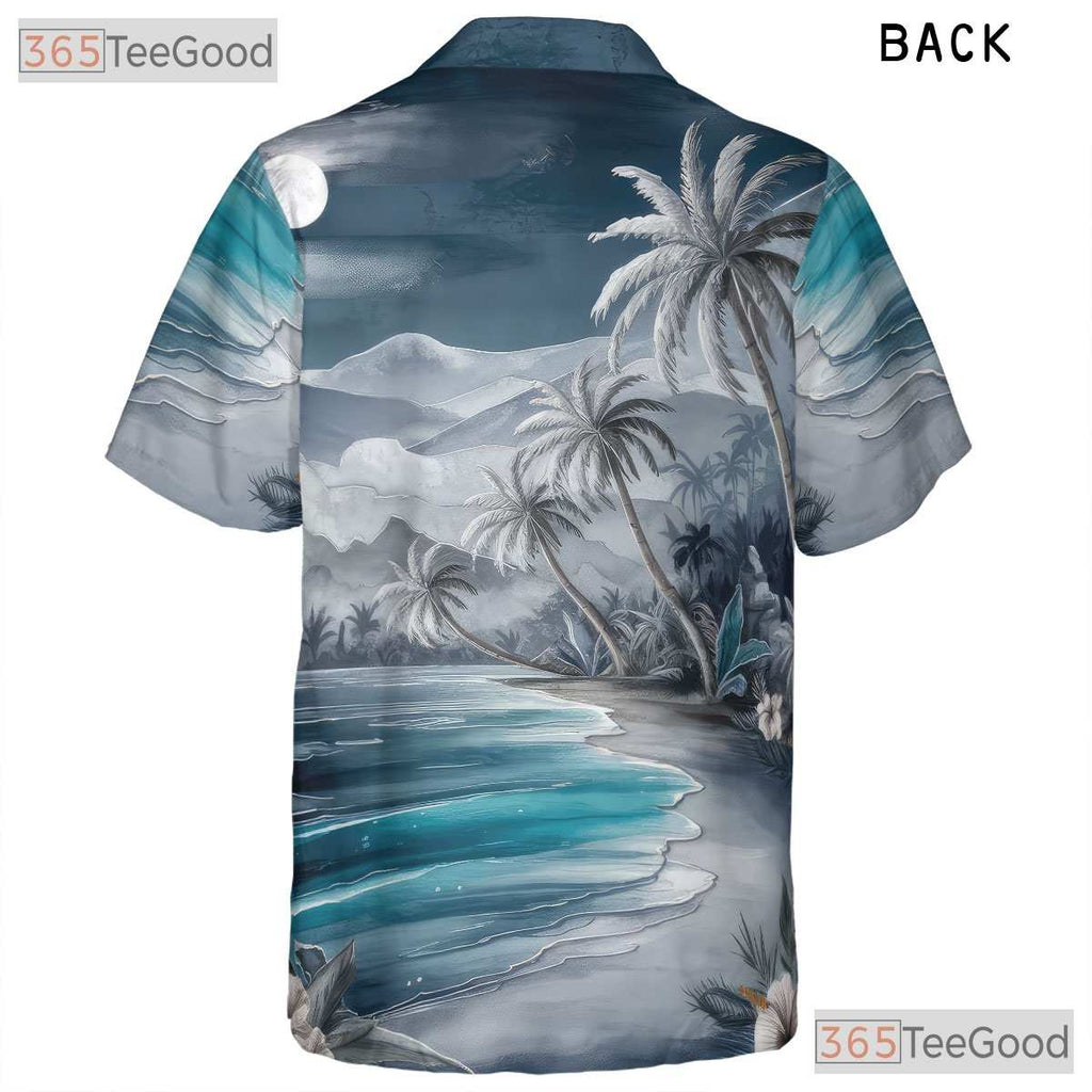 Tropical Blue Sunset Palm Beach Hawaiian Tee Men Women Summer Vacation Outfit