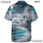 Tropical Blue Sunset Palm Beach Hawaiian Tee Men Women Summer Vacation Outfit
