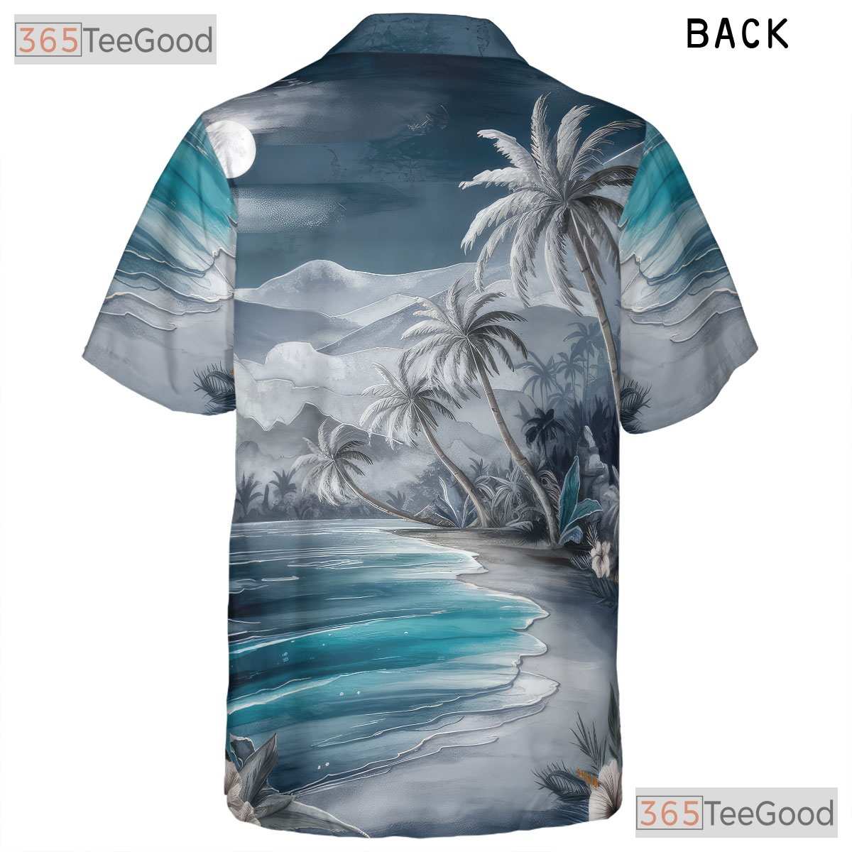 Tropical Blue Sunset Palm Beach Hawaiian Tee Men Women Summer Vacation Outfit