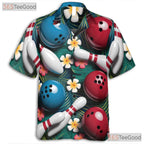 Tropical Bowling Hawaiian Tee- Unisex Palm Hibiscus Summer Beach Party Top
