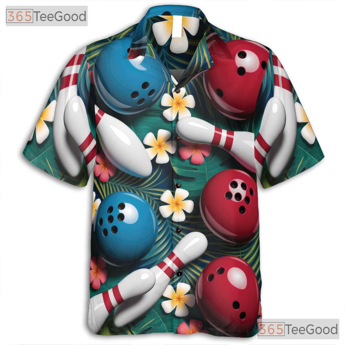 Tropical Bowling Hawaiian Tee- Unisex Palm Hibiscus Summer Beach Party Top