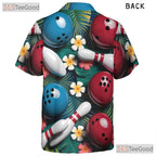 Tropical Bowling Hawaiian Tee- Unisex Palm Hibiscus Summer Beach Party Top