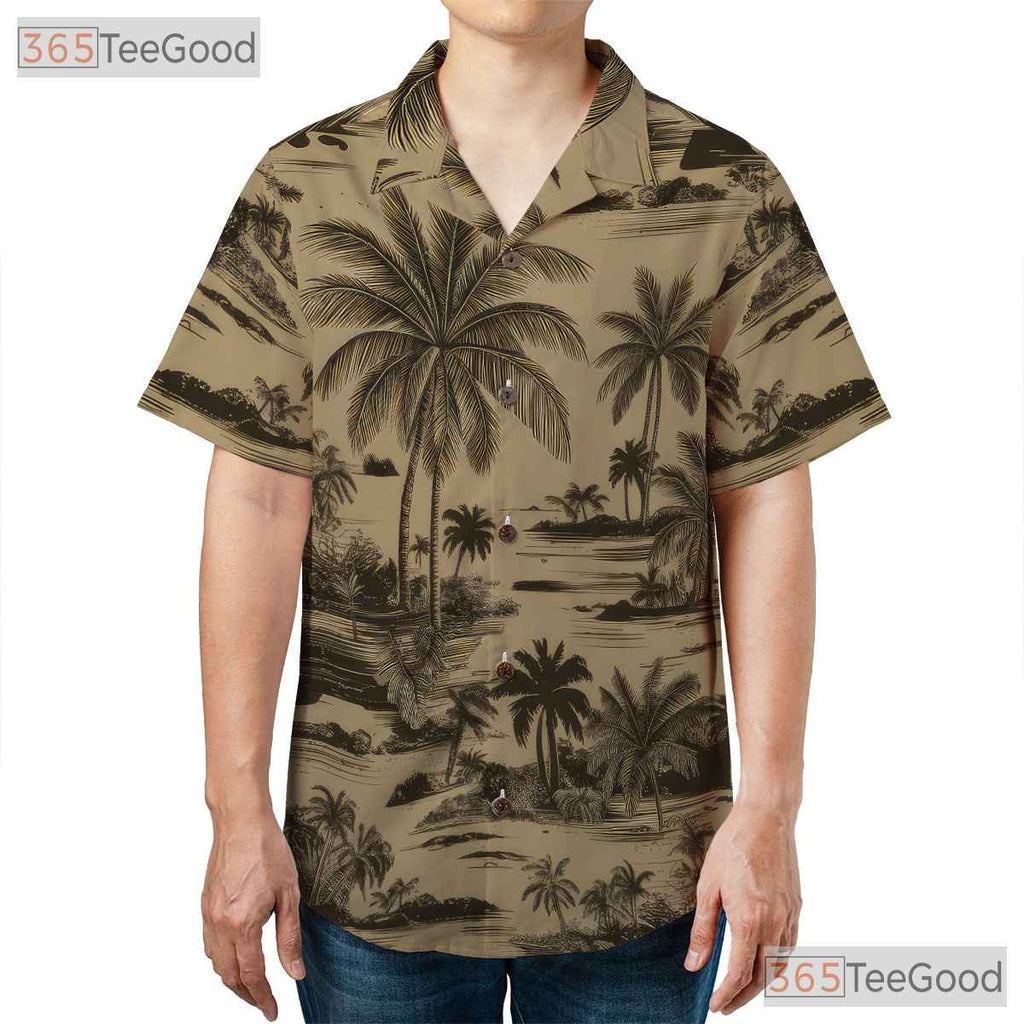 Tropical Camo Palm Tree Hawaiian Shirt for Men Women Summer Vacation Beach Wear