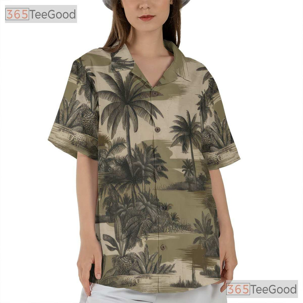 Tropical Camouflage Palm Tree Hawaiian Tee Unisex Summer Vacation Beach Outfit