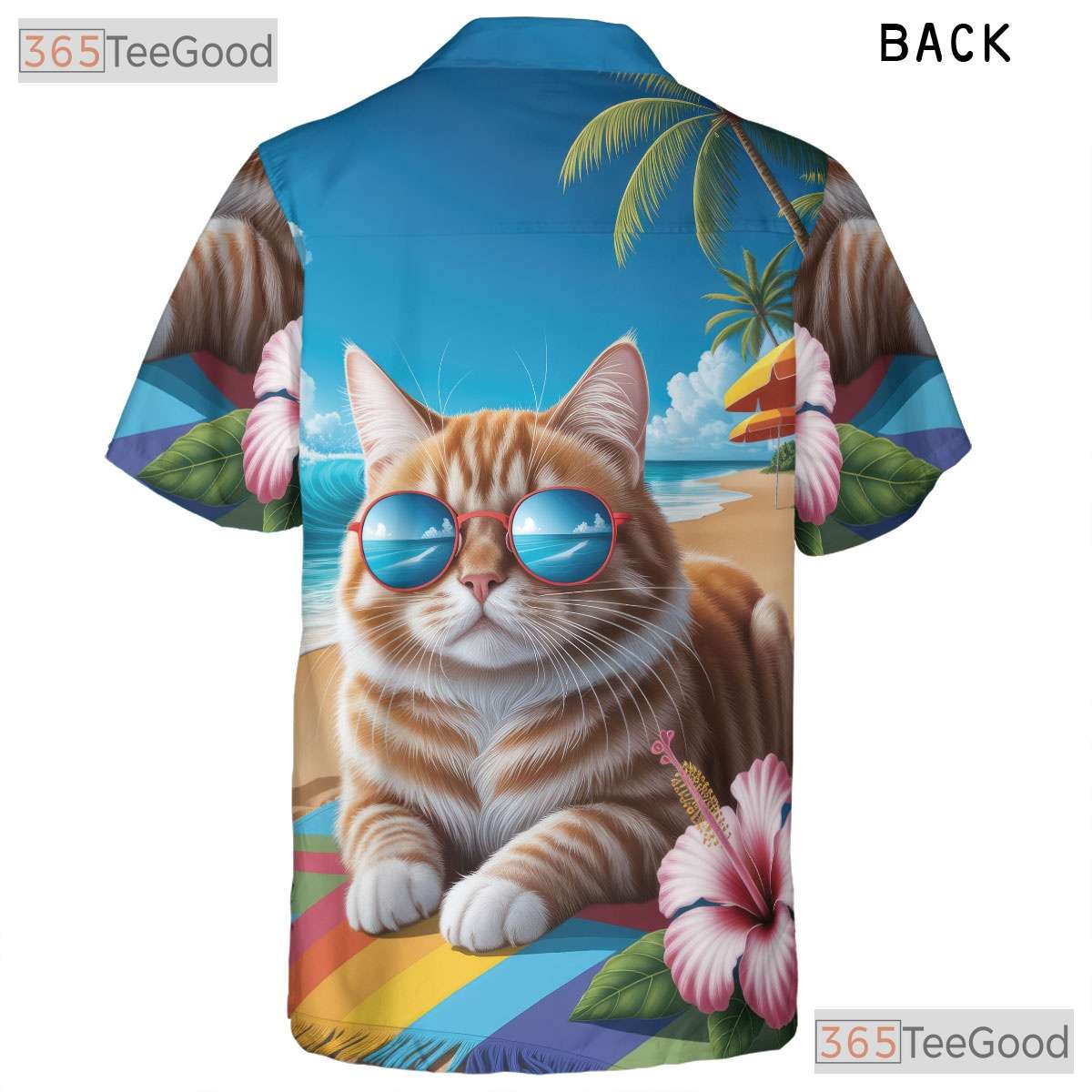 Tropical Cat Print Hawaiian Shirt- Unisex Summer Vacation Palm Hibiscus Top