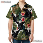 Tropical Cow Palm Leaf Hibiscus Seamless Hawaiian Shirt Unisex Aloha Summer Top