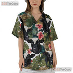 Tropical Cow Palm Leaf Hibiscus Seamless Hawaiian Shirt Unisex Aloha Summer Top