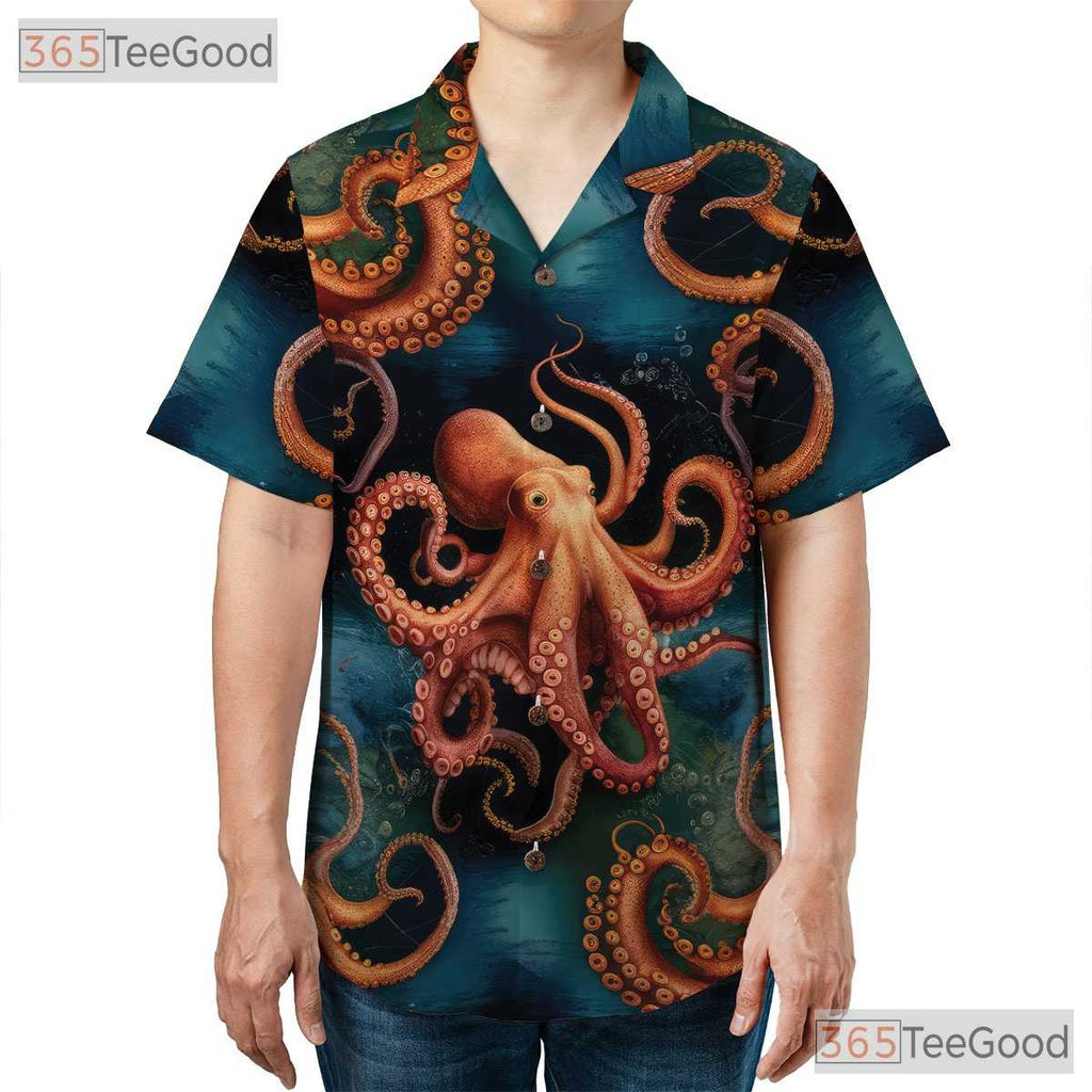 Tropical Deep Sea Octopus Hawaiian Shirt - Kraken Ocean Vacation Wear Adult